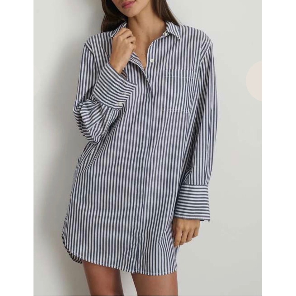 Alex Mill Shirt Dress Poplin Belle White Navy Blue Striped XS Preppy Old Money